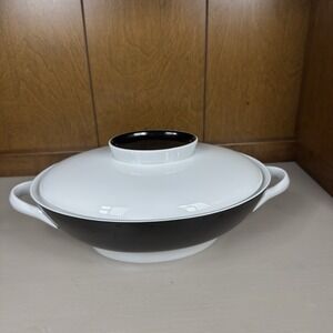 VTG Rosenthal Black/White Oval Covered Vegetable Form E Modell Raymond Loewy